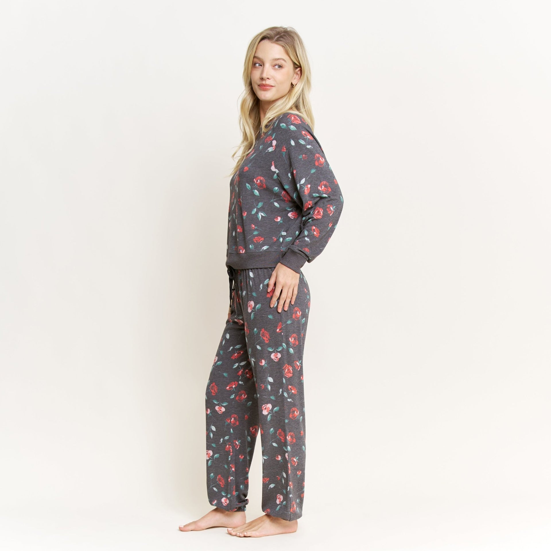 Star Seeker Long Set in Dark Roses - Sleepwear & Loungewear -