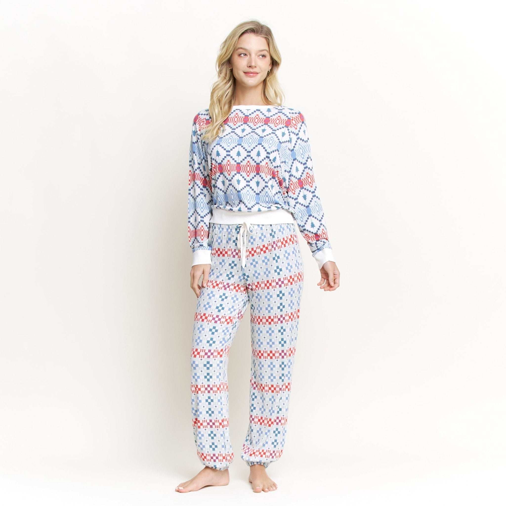 Star Seeker Long Set in Ice Mint Geo - Sleepwear & Loungewear - XL