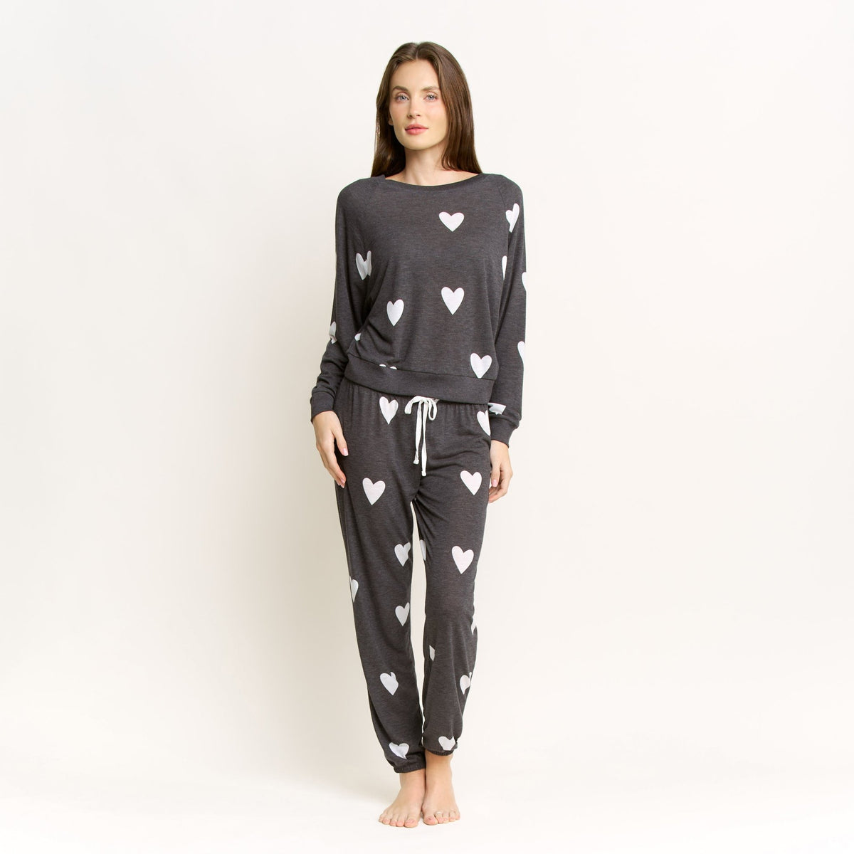 Star Seeker Long Set in Noir Hearts - Sleepwear & Loungewear -