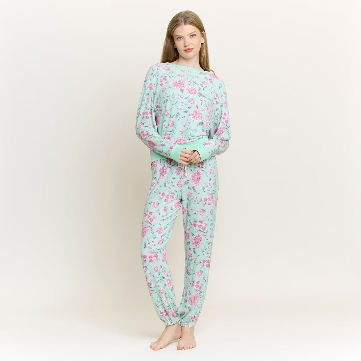 Star Seeker Long Set in Soft Mint Floral - Sleepwear & Loungewear - XL