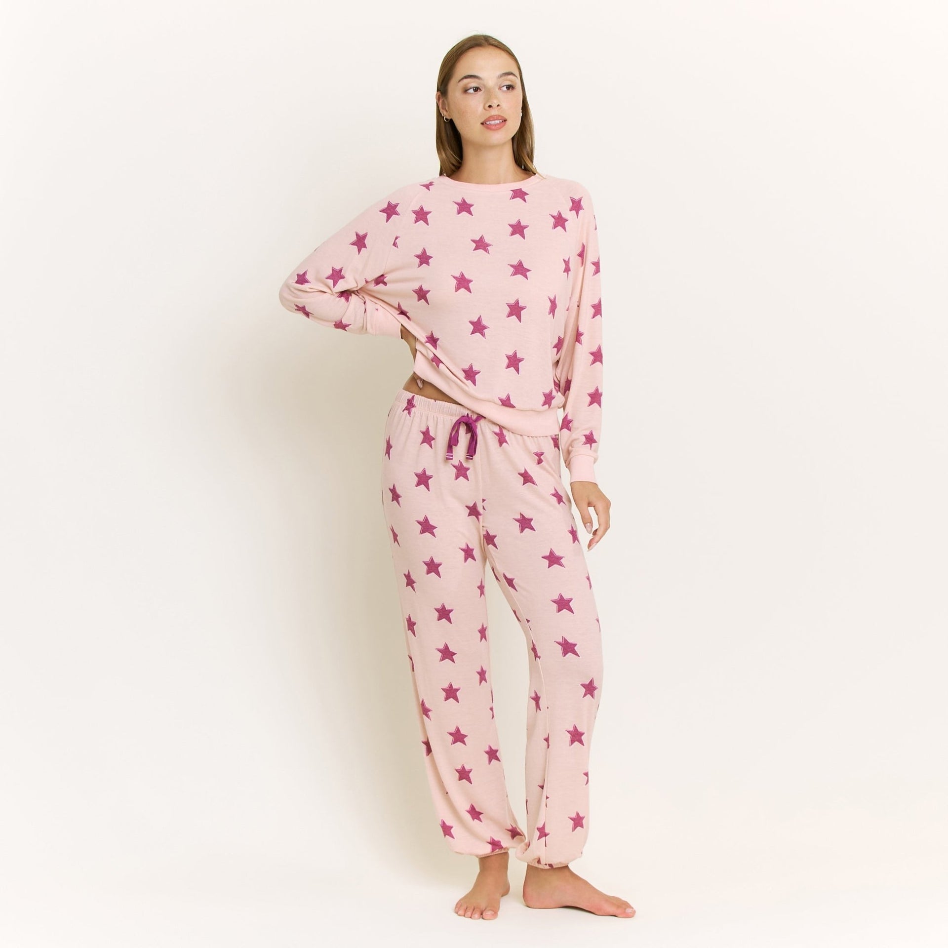 Star Seeker Long Set in Soft Pink Stars - Sleepwear & Loungewear - XL