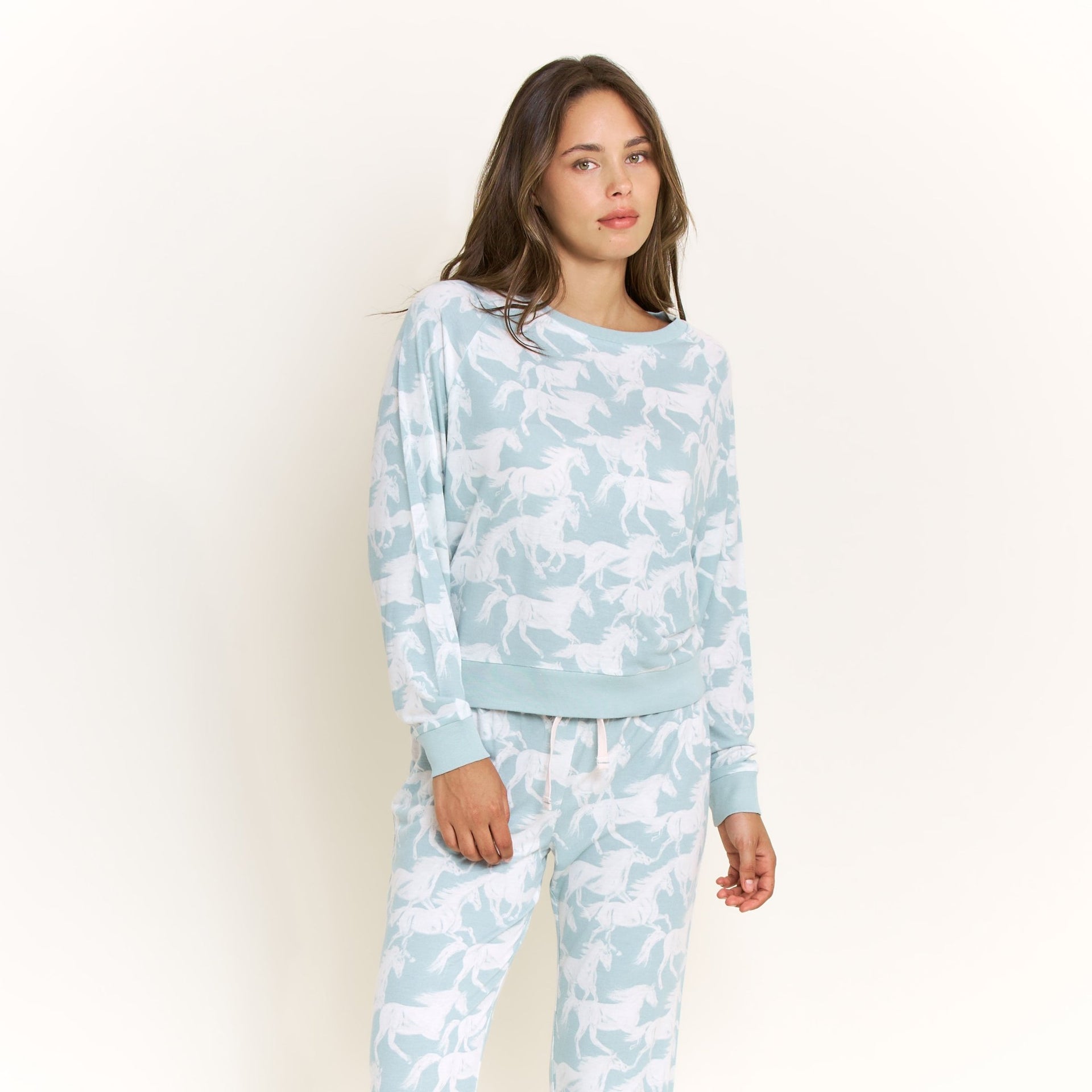 Star Seeker Long Set in Whisper Mint Horses - Honeydew - XS