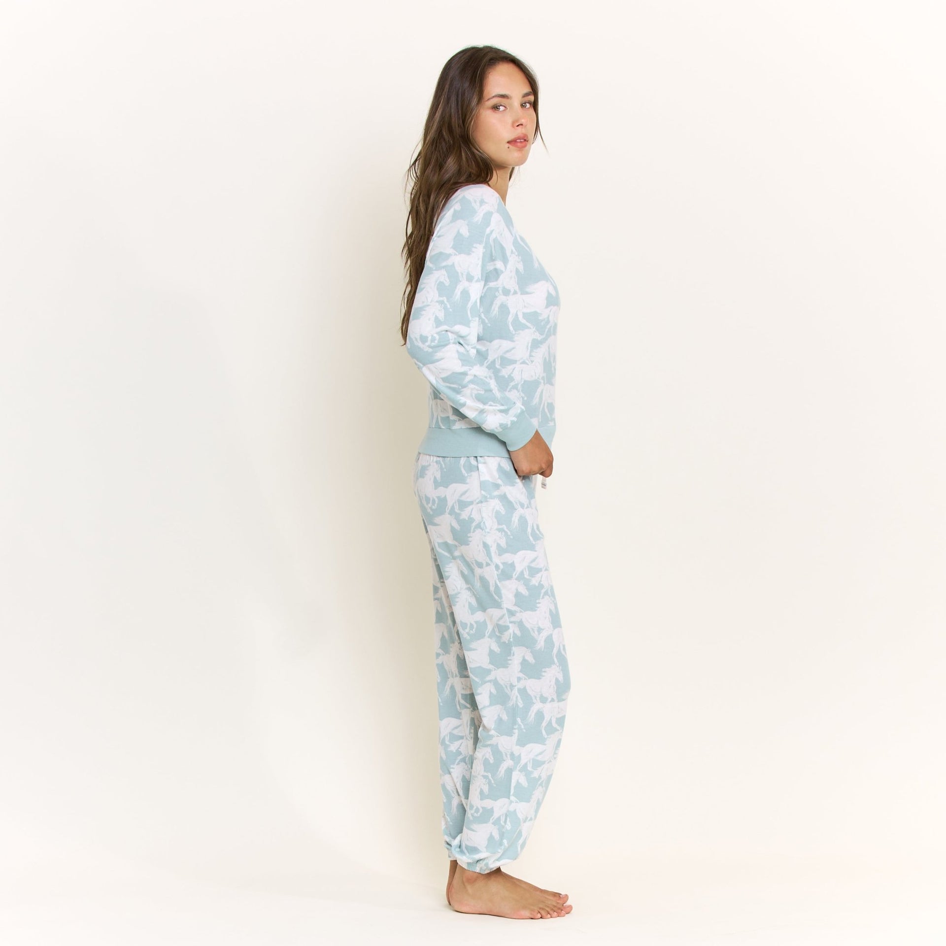 Star Seeker Long Set in Whisper Mint Horses - Sleepwear & Loungewear -