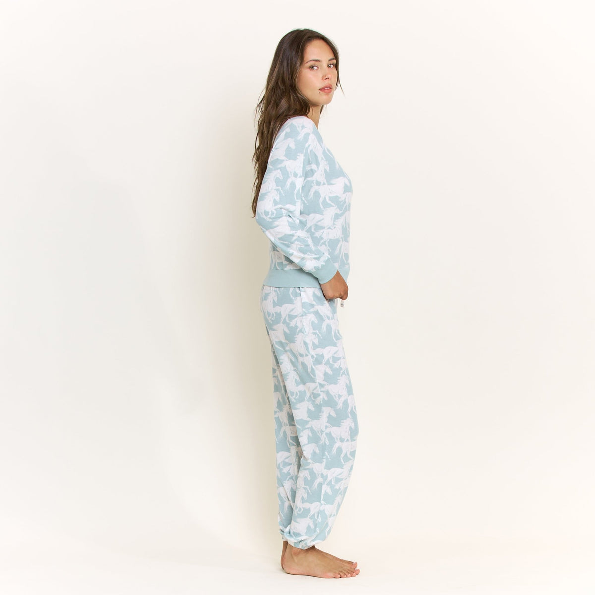 Star Seeker Long Set in Whisper Mint Horses - Sleepwear & Loungewear -