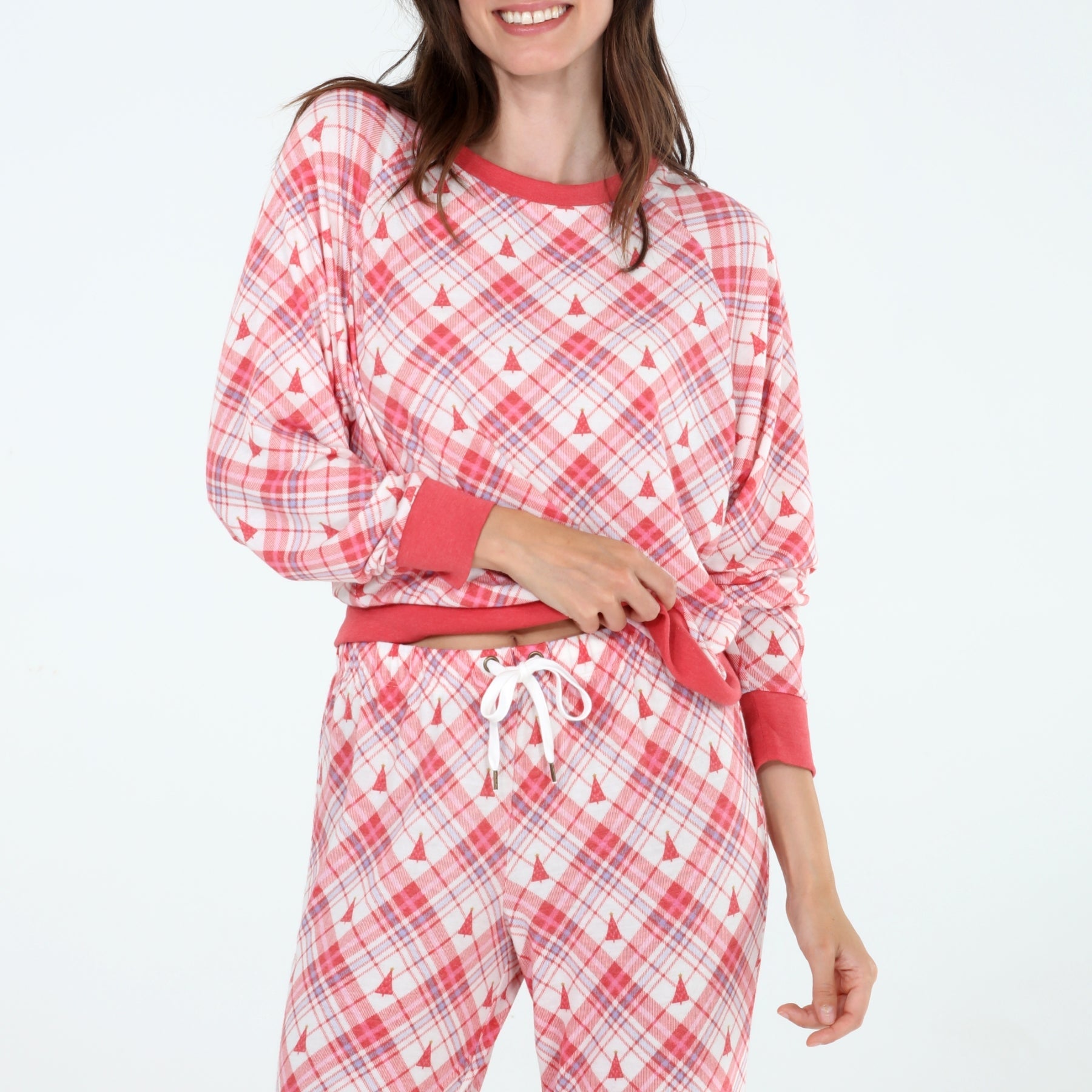 Star Seeker Long Set In White Plaid Trees - Loungewear -