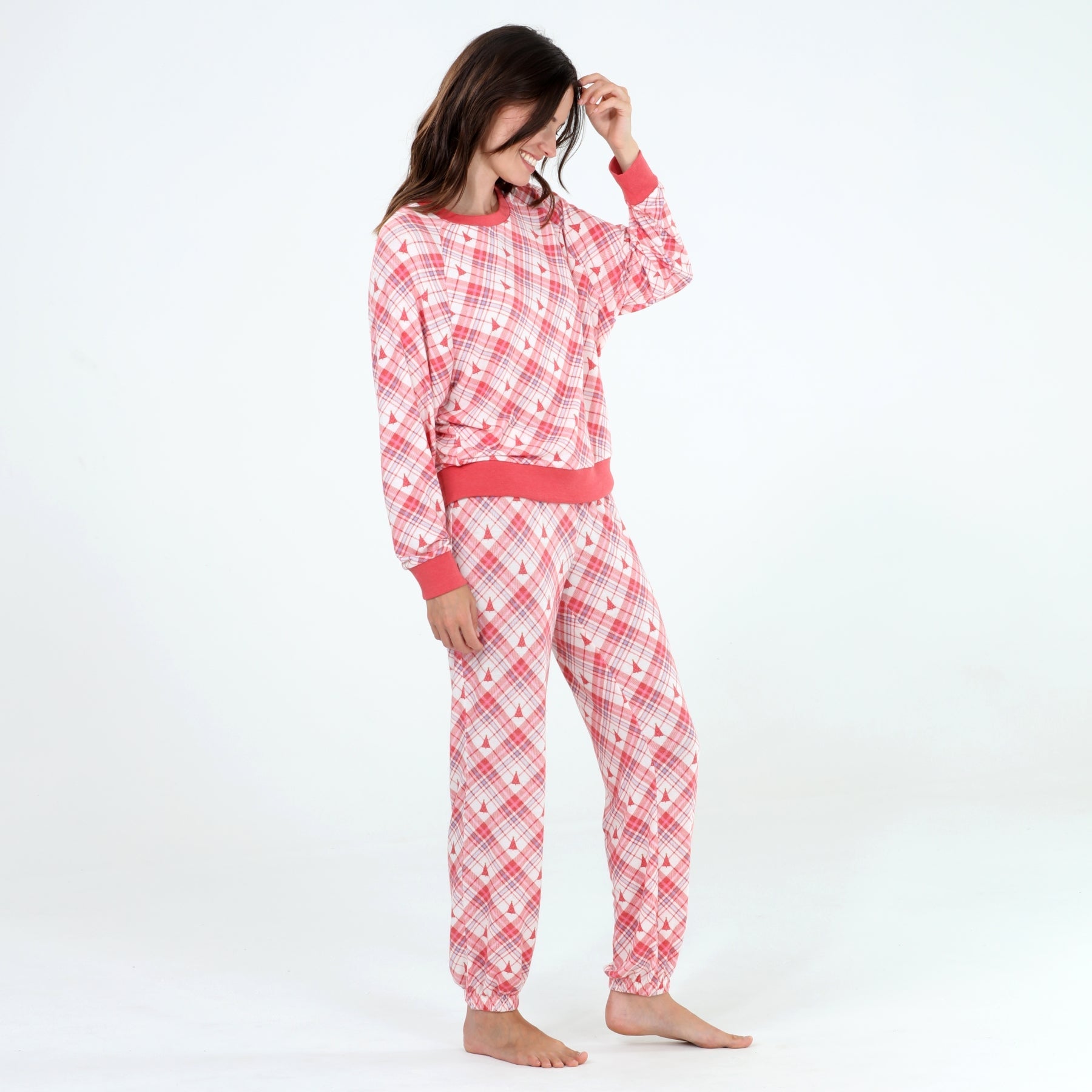 Star Seeker Long Set In White Plaid Trees - Loungewear -