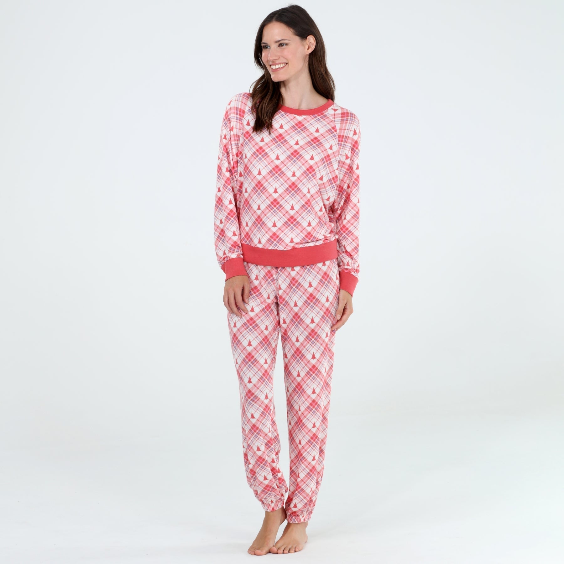 Star Seeker Long Set In White Plaid Trees - Loungewear - X-Large