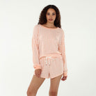 Star Seeker Long Sleeve Shortie Set In Apricot Gingham - Loungewear - X-Large