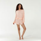 Star Seeker Long Sleeve Shortie Set In Apricot Gingham - Loungewear -