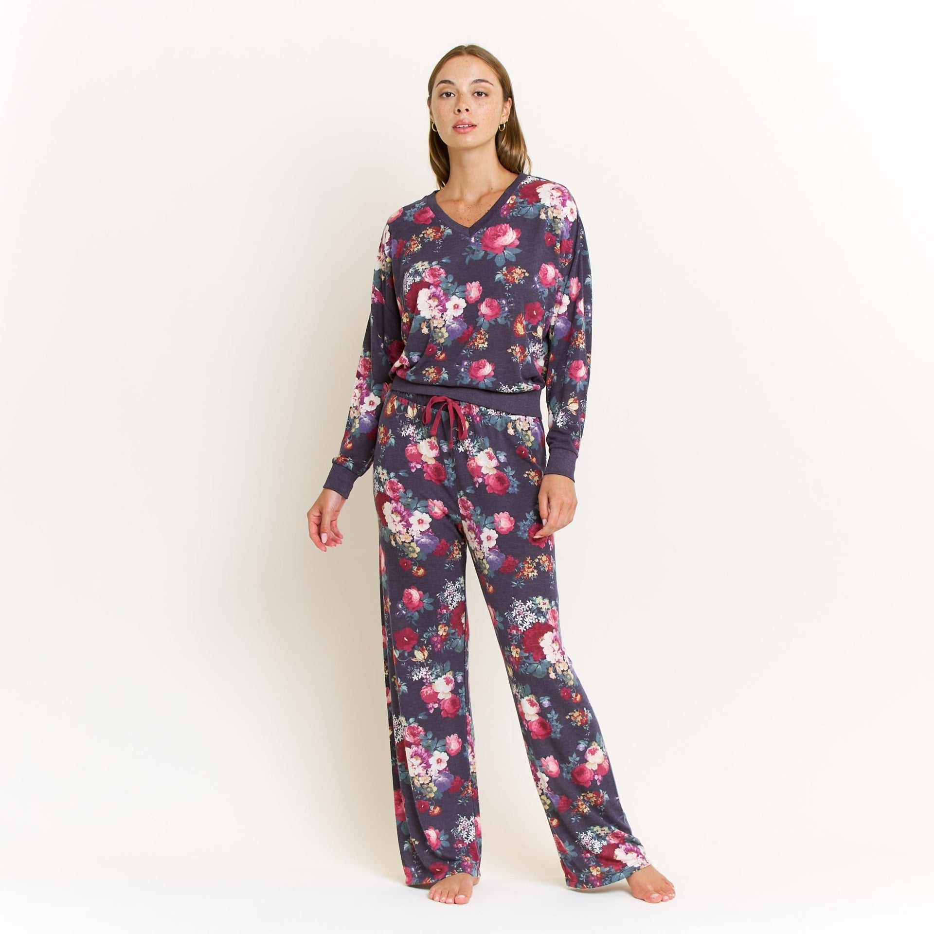 Star Seeker Long Vee Set in Midnight Floral - Sleepwear & Loungewear - XL