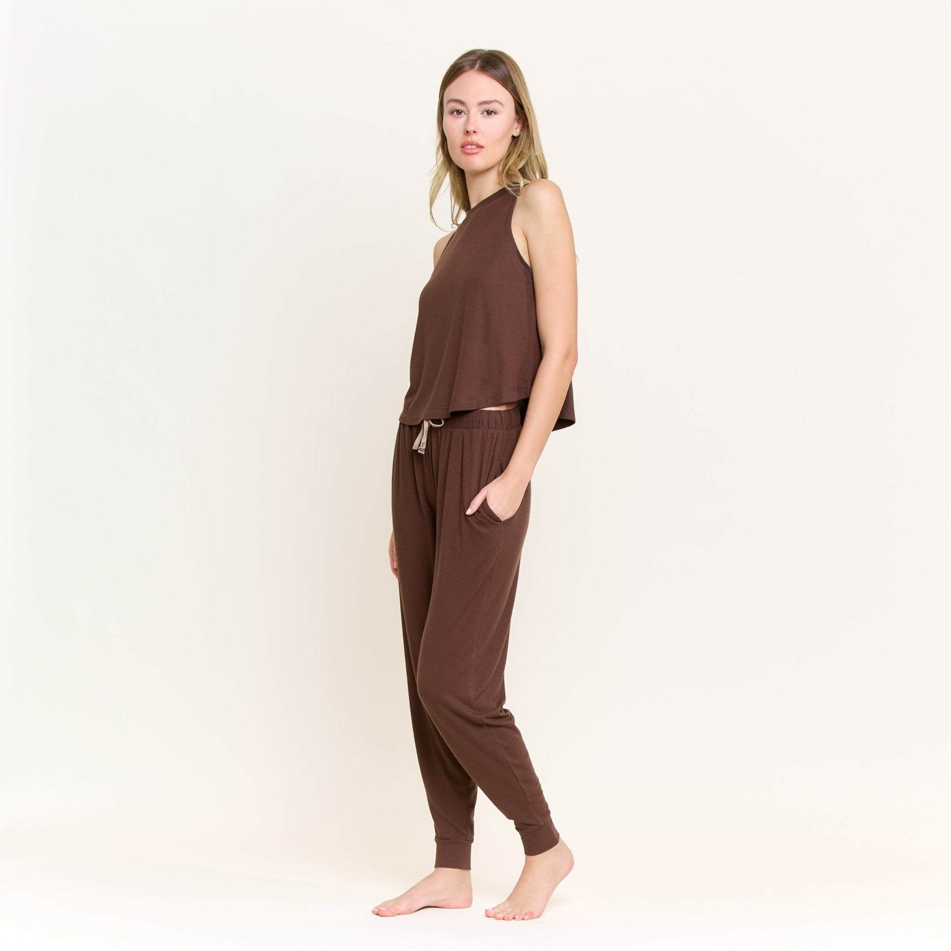 Star Seeker Tank Pant Set in Chocolate - -
