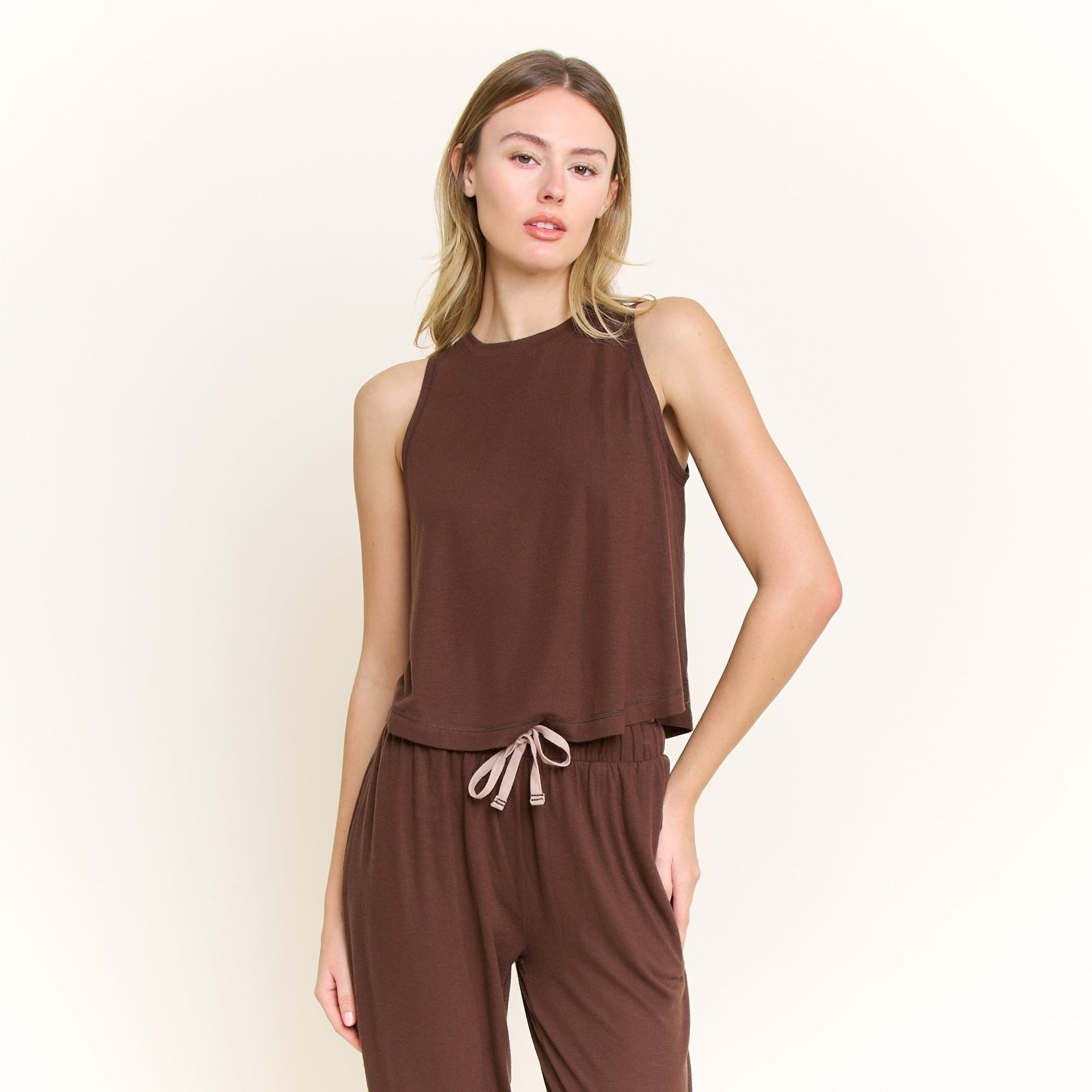 Star Seeker Tank Pant Set in Chocolate - -
