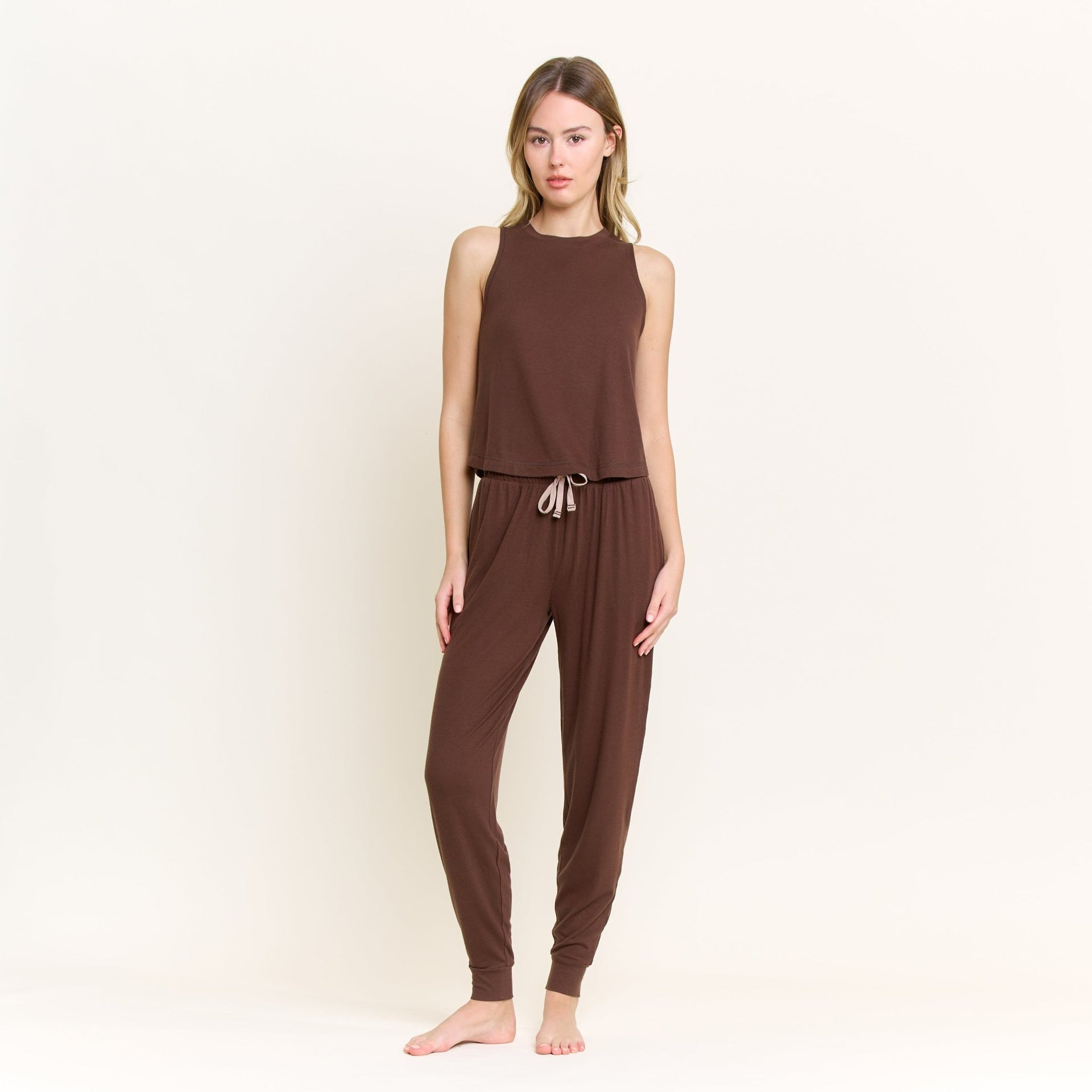 Star Seeker Tank Pant Set in Chocolate - -