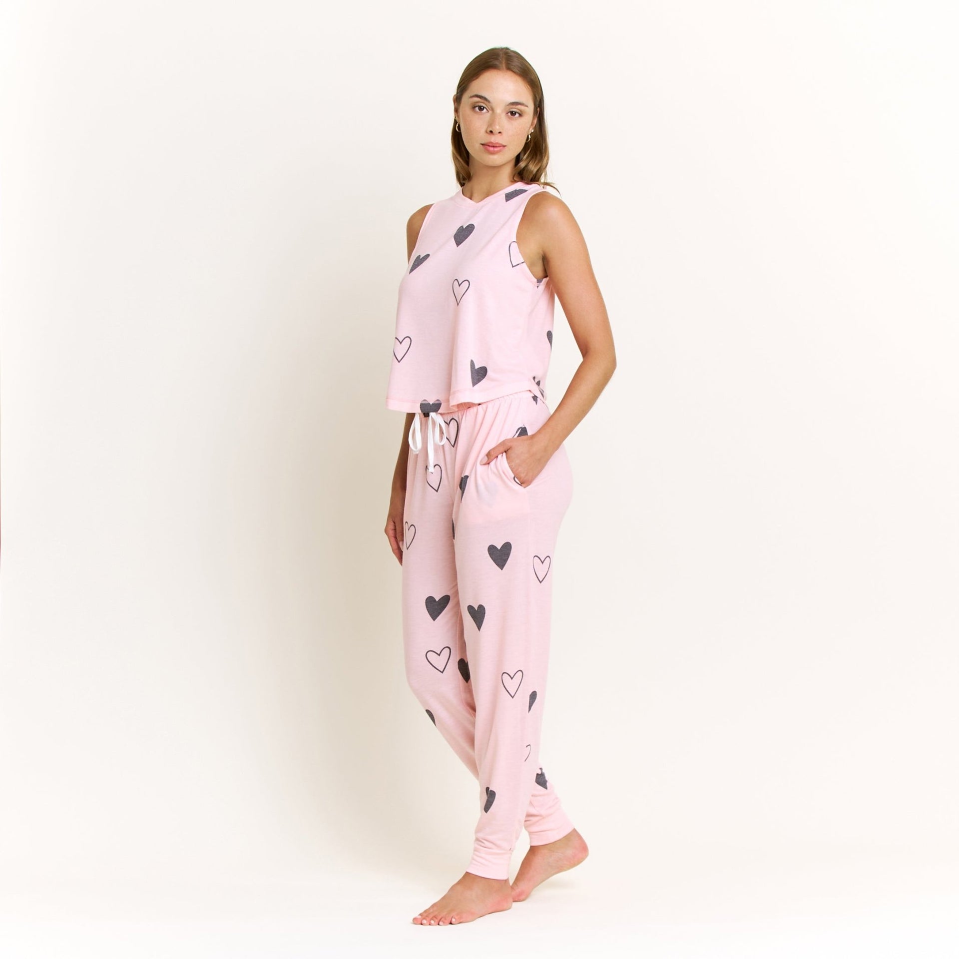 Star Seeker Tank Pant Set in Dusty Hearts - -