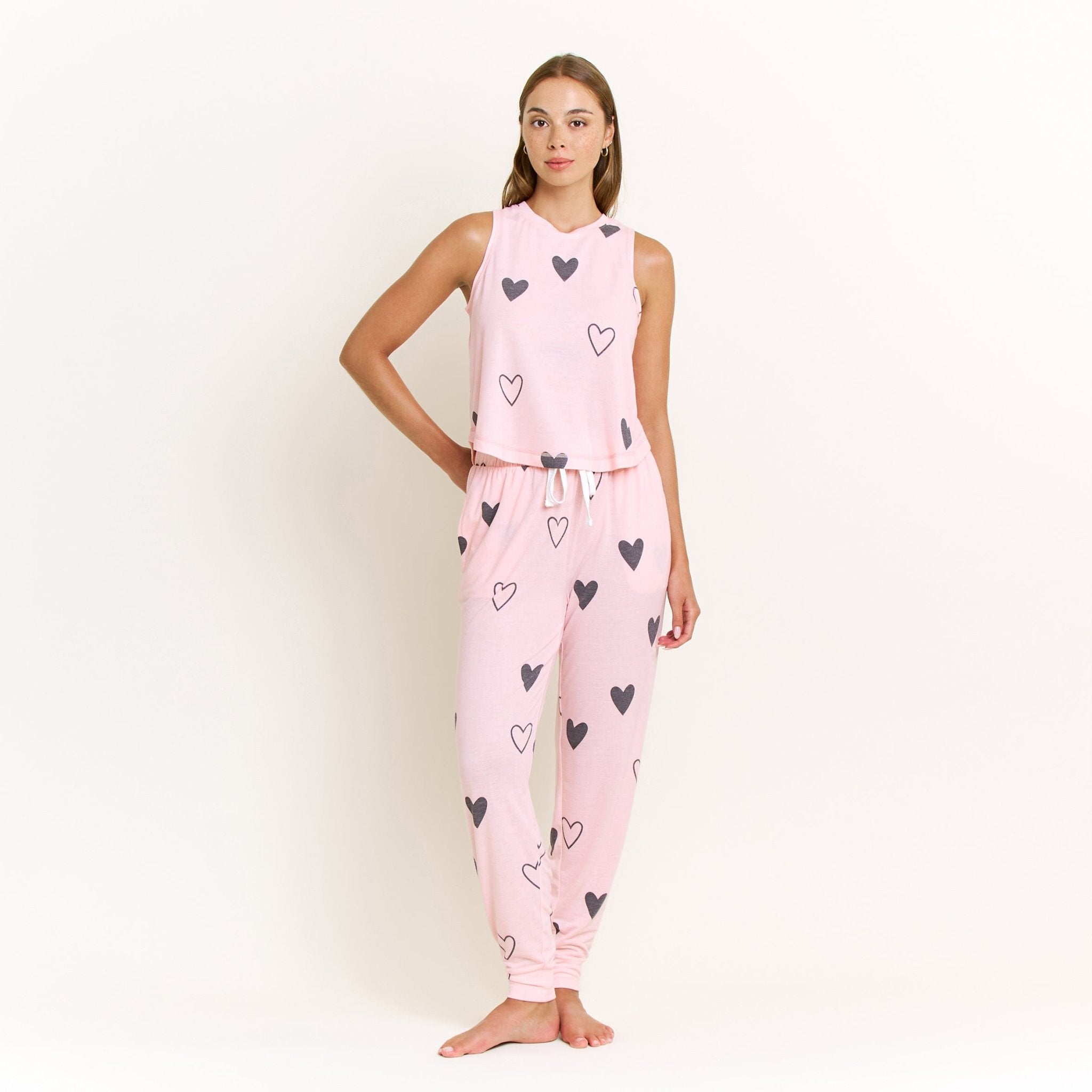 Star Seeker Tank Pant Set in Dusty Hearts - -