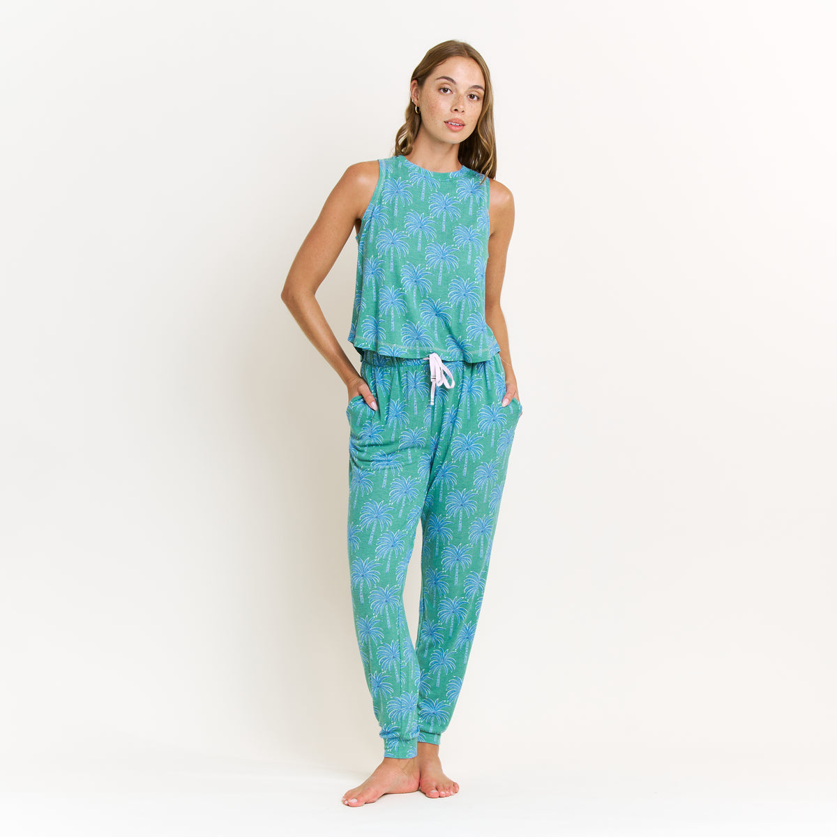 Star Seeker Tank Pant Set in Emerald Etched Palm - Sleepwear & Loungewear -