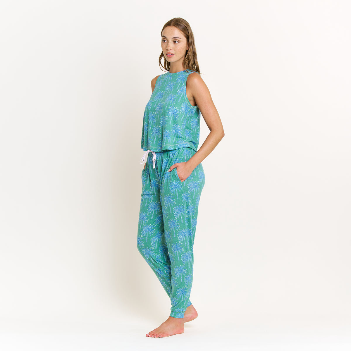 Star Seeker Tank Pant Set in Emerald Etched Palm - Sleepwear & Loungewear -