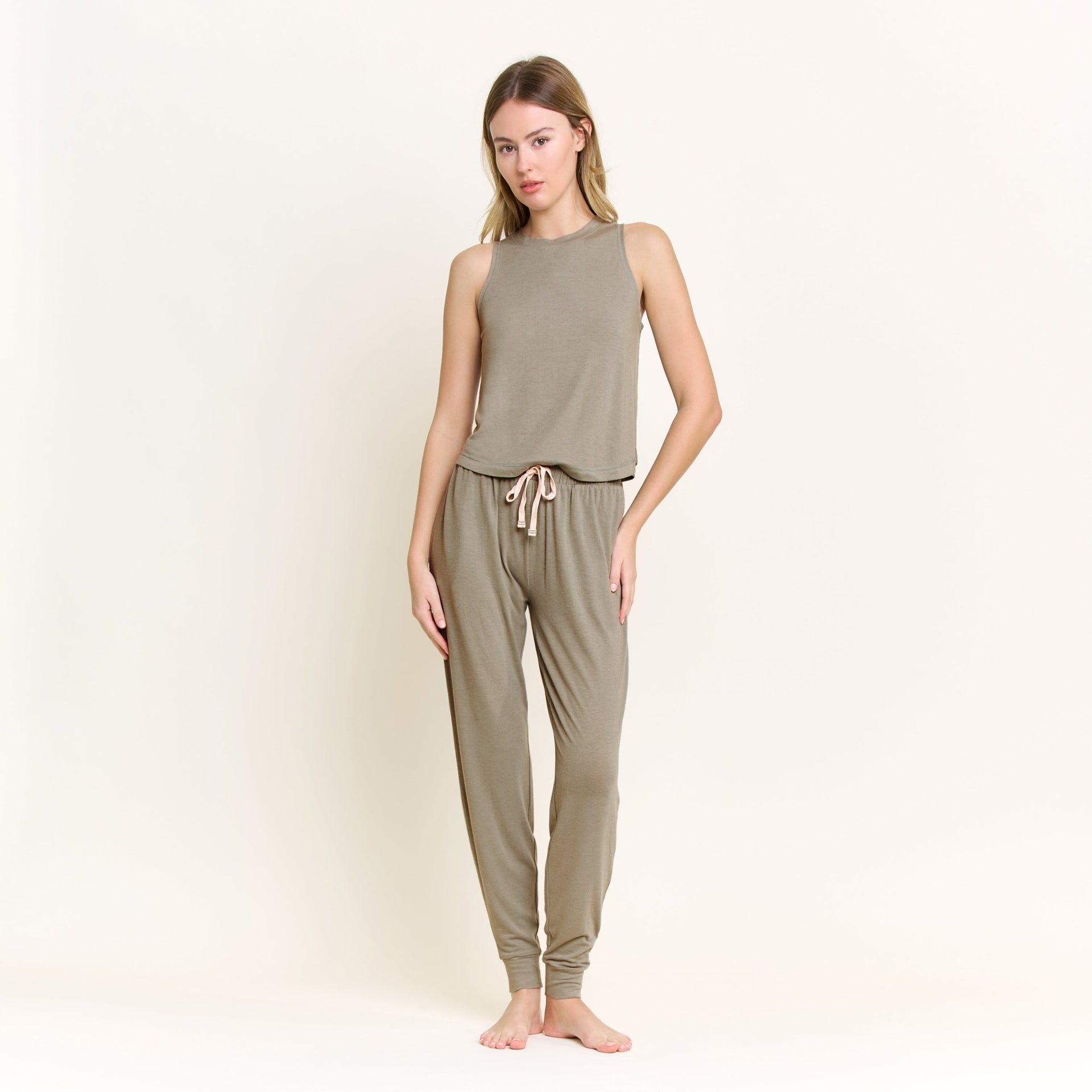 Star Seeker Tank Pant Set in Soft Olive - -