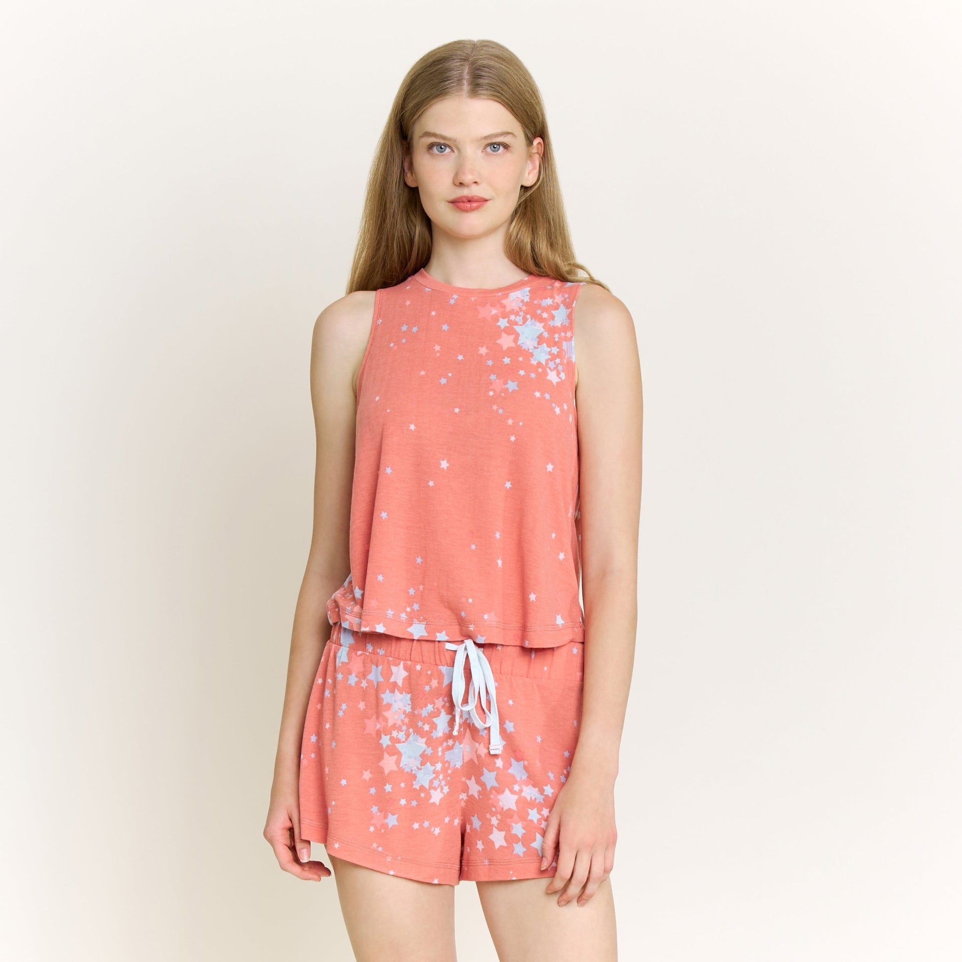 Star Seeker Tank Shortie Set in Coral Blush Stars - Honeydew - XS