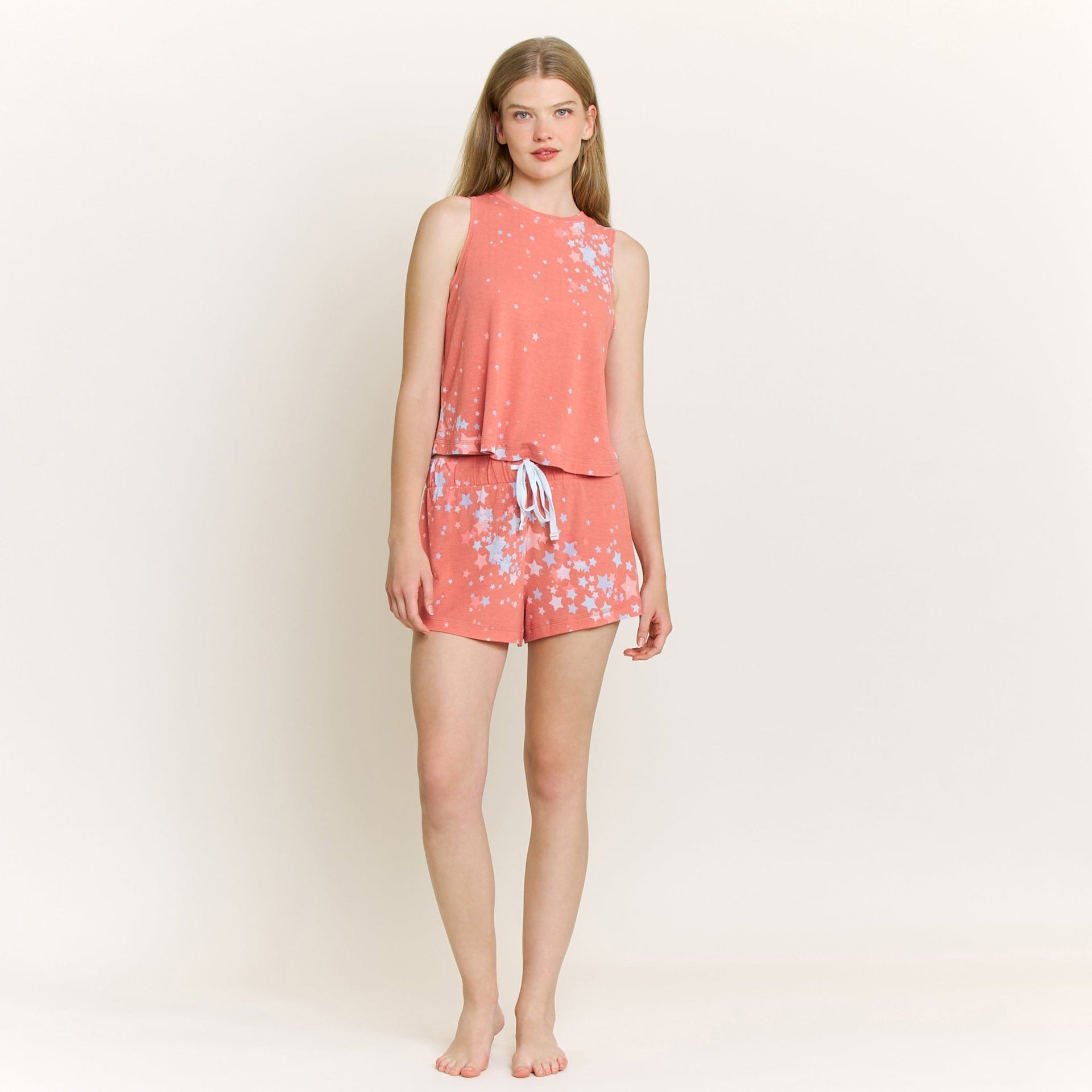 Star Seeker Tank Shortie Set in Coral Blush Stars - Honeydew - XS