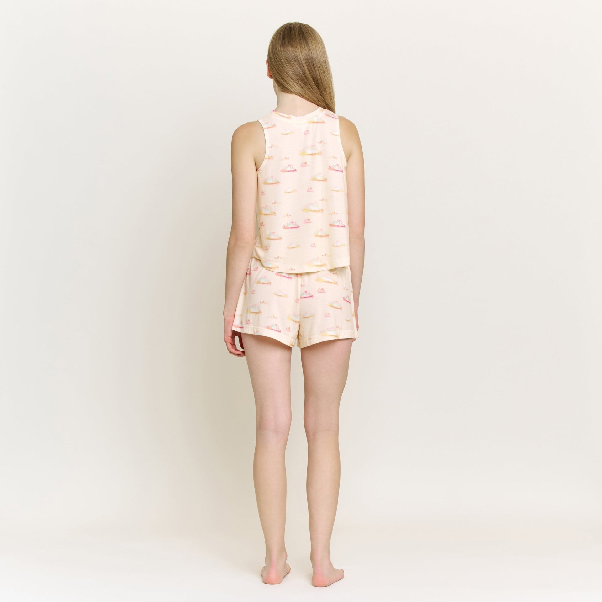 Star Seeker Tank Shortie Set in Coral Pearled Clouds - Honeydew - XS