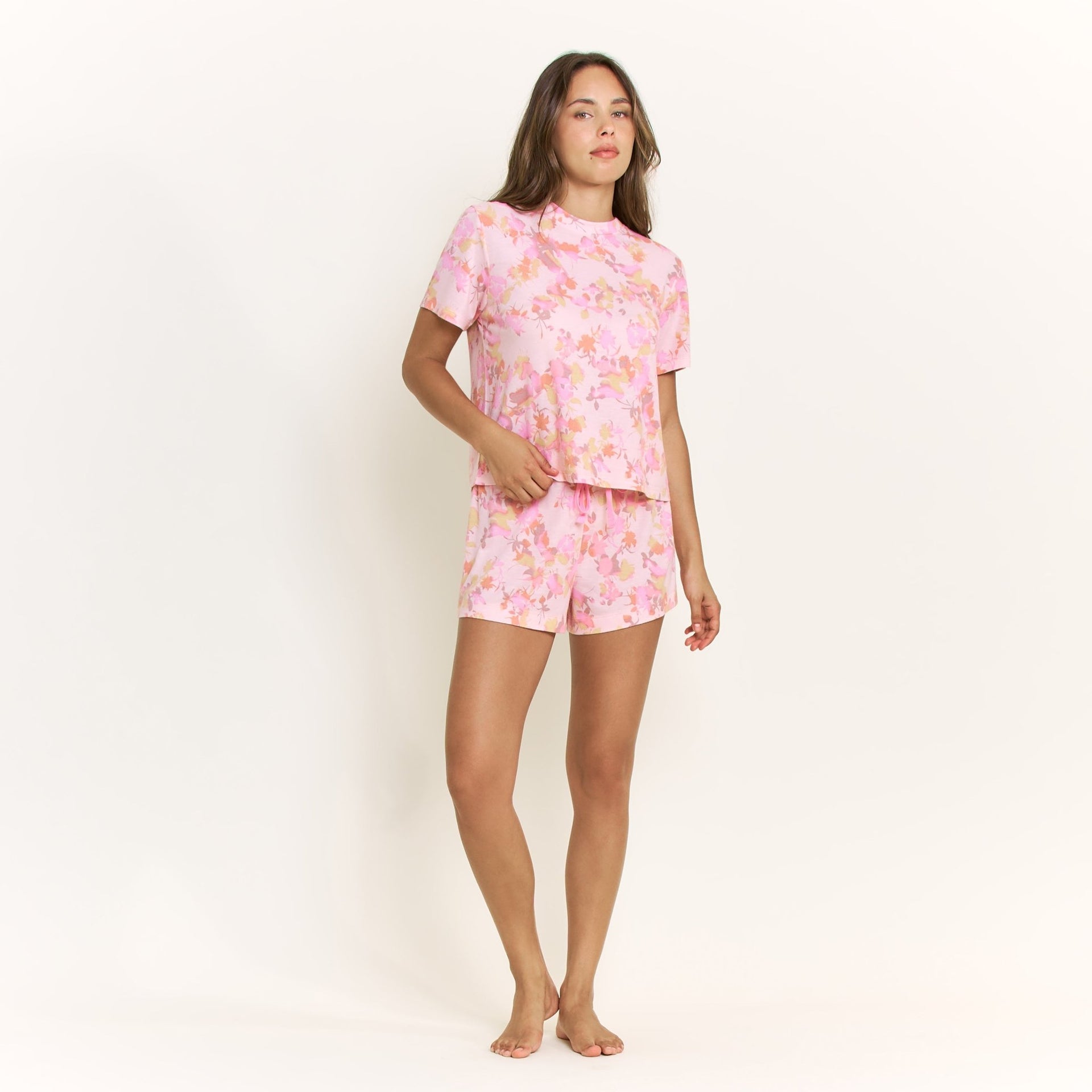 Star Seeker Tee Shortie Set in Rose Quartz Floral - Honeydew - XS