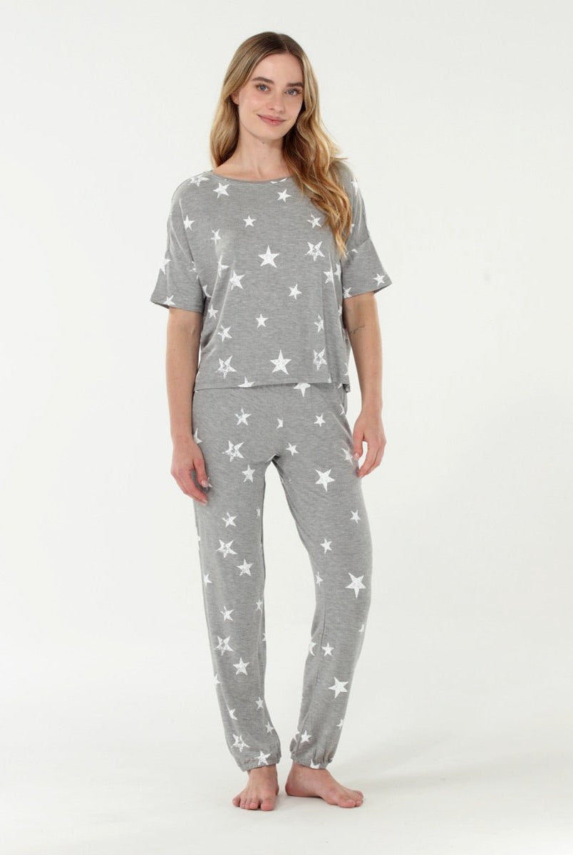 Sun Lover PJ Set - Sleepwear & Loungewear - Heather Grey Stars