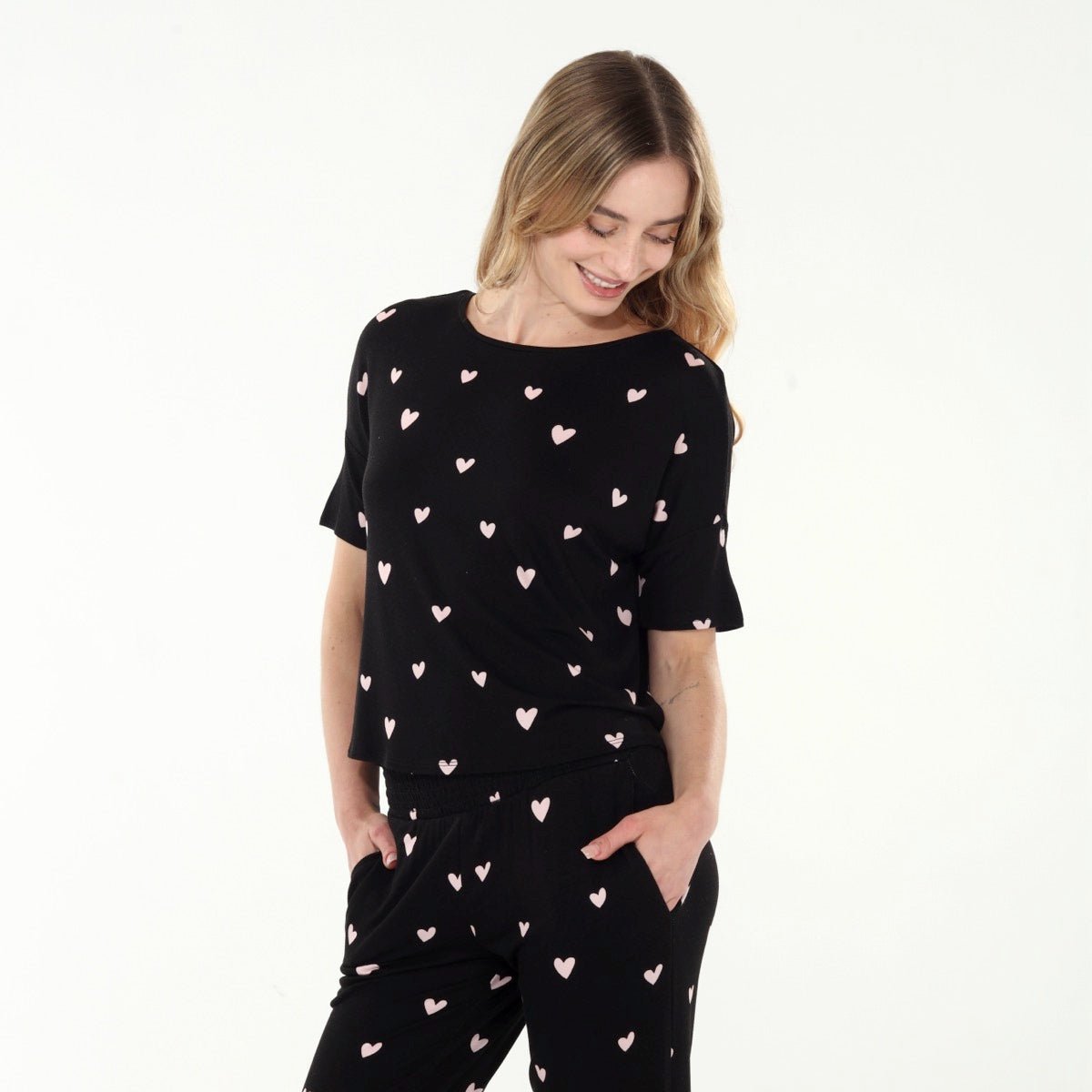 Sun Lover PJ Set In Black Hearts - Sleepwear & Loungewear -