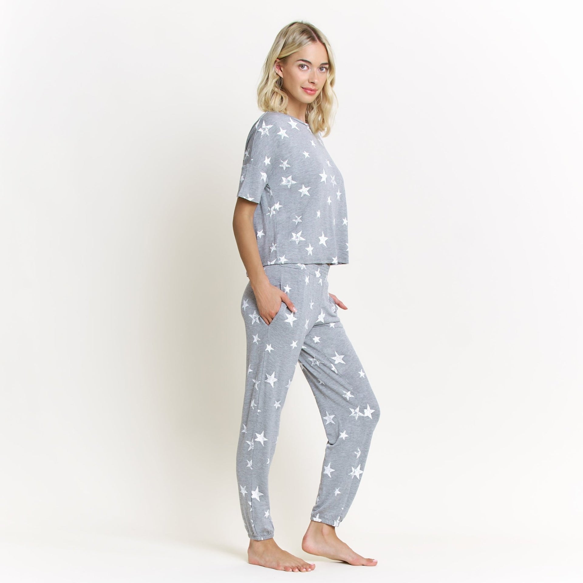 Sun Lover PJ Set In Heather Grey Stars - Sleepwear & Loungewear -
