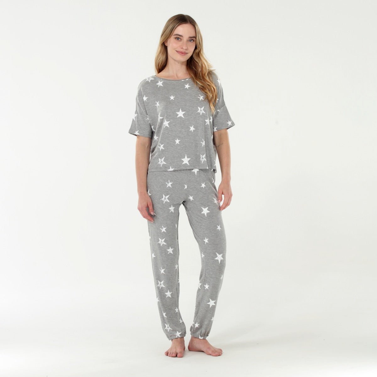 Sun Lover PJ Set In Heather Grey Stars - Sleepwear & Loungewear -