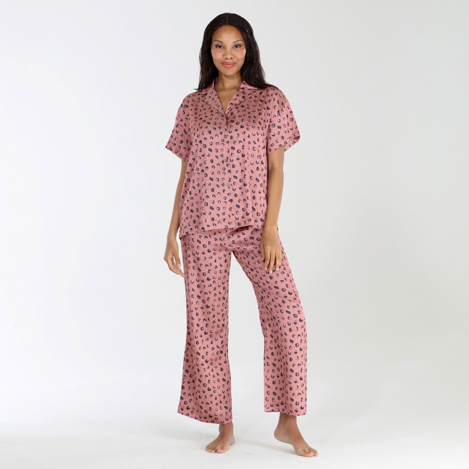 Sunday Rest Short Sleeve PJ Set In Umber Leopard - - X-Large