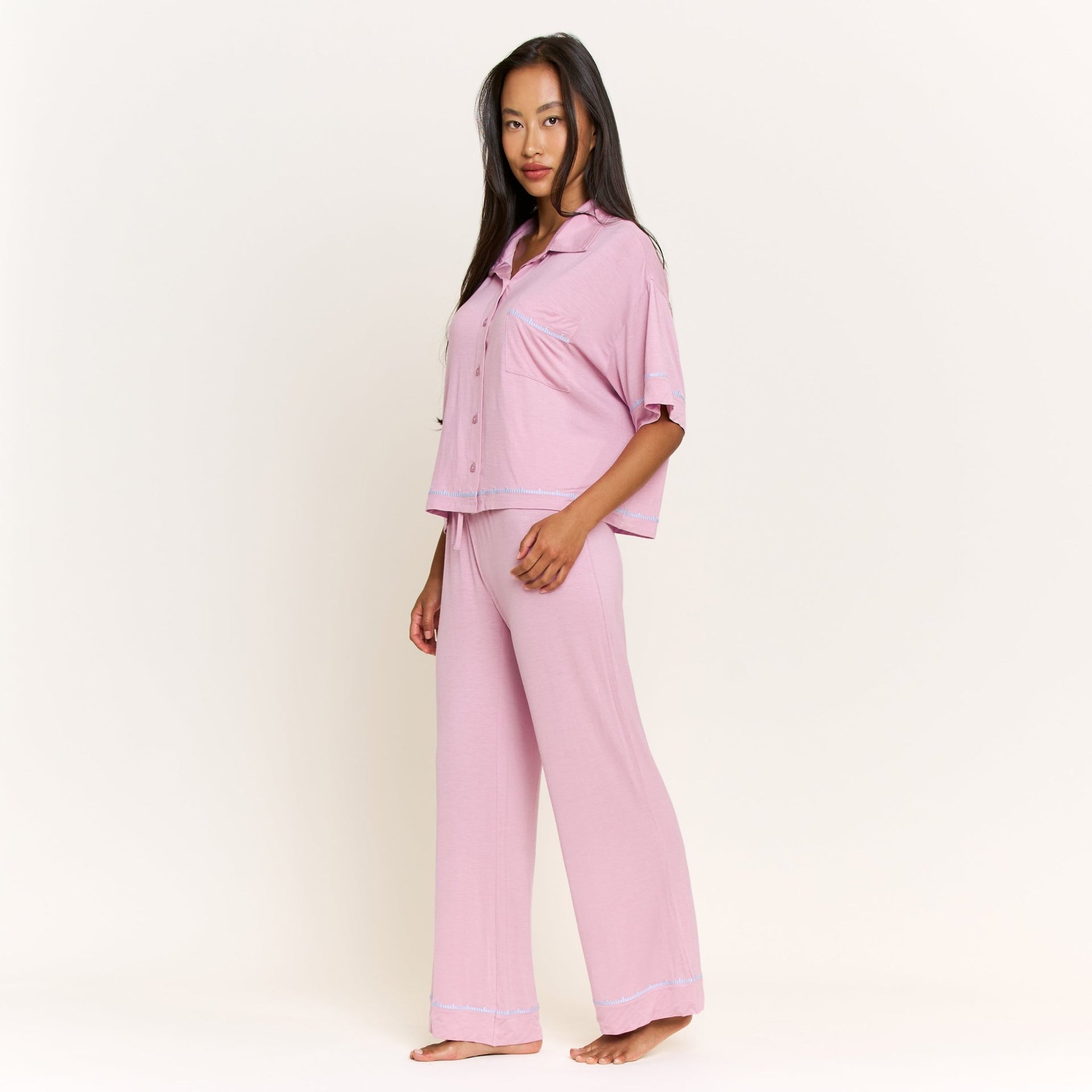 Sweet Solstice Short Sleeve PJ Set in Iris Bloom - Honeydew - XS