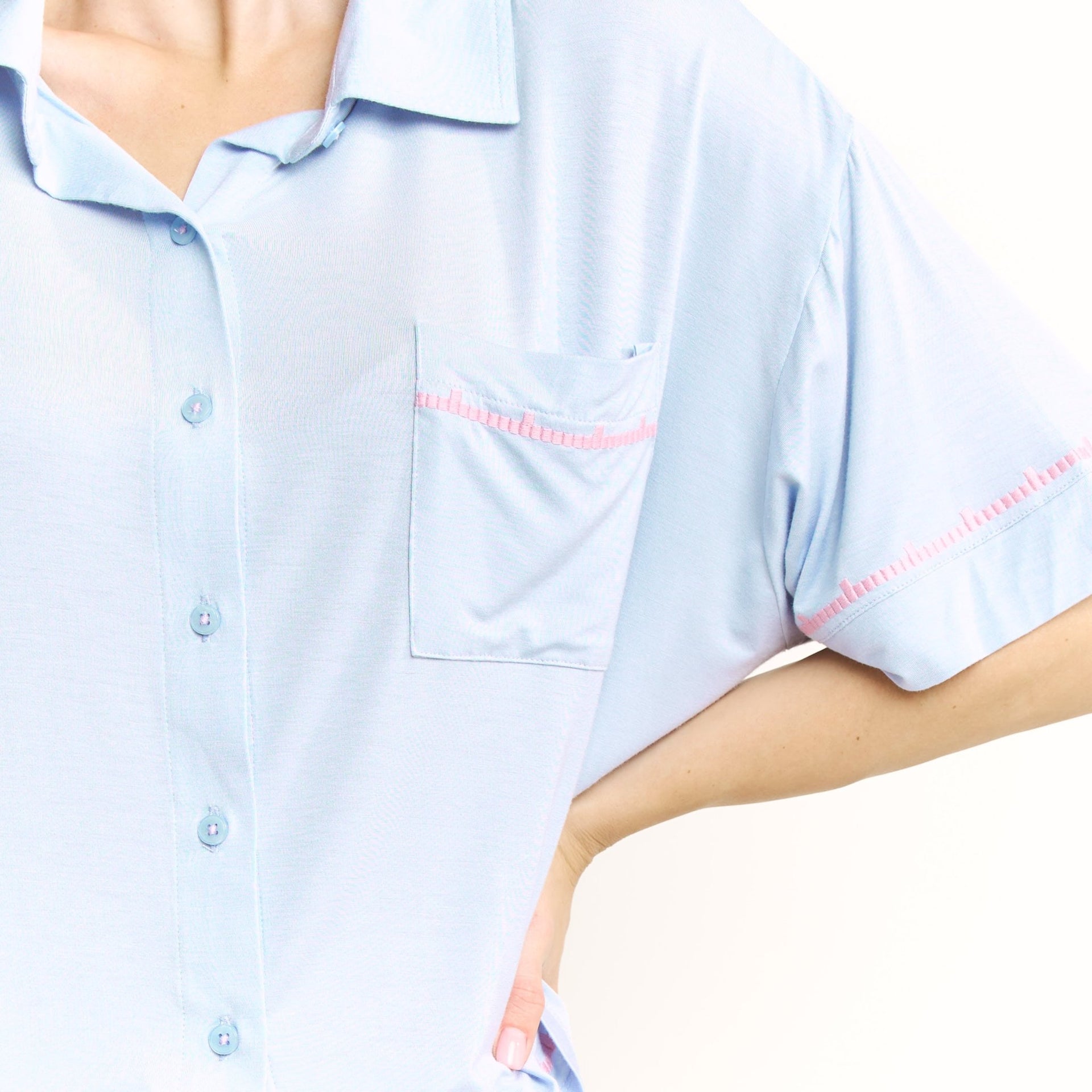 Sweet Solstice Short Sleeve PJ Set in Moonbeam - Honeydew - XS