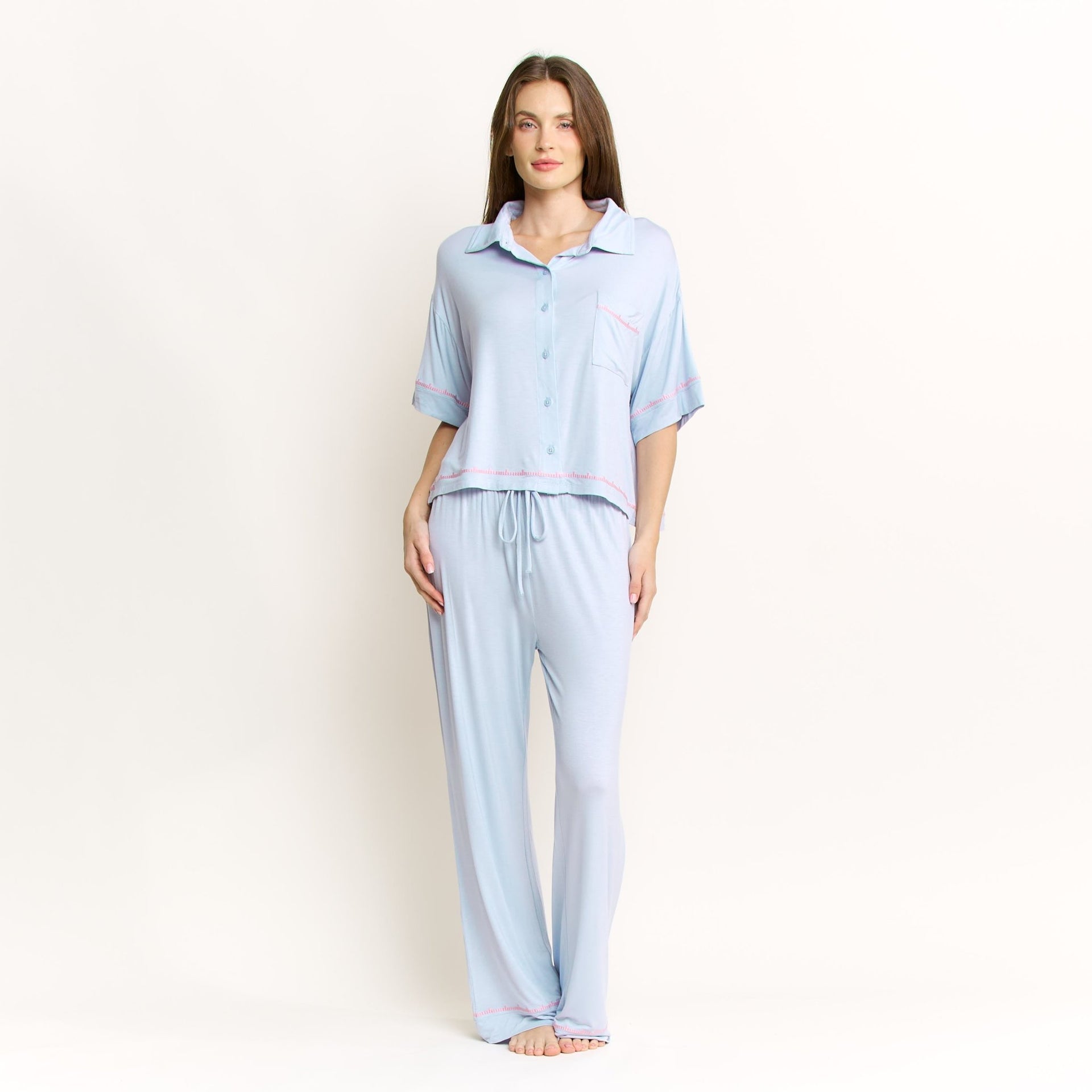 Sweet Solstice Short Sleeve PJ Set in Moonbeam - Honeydew - XS