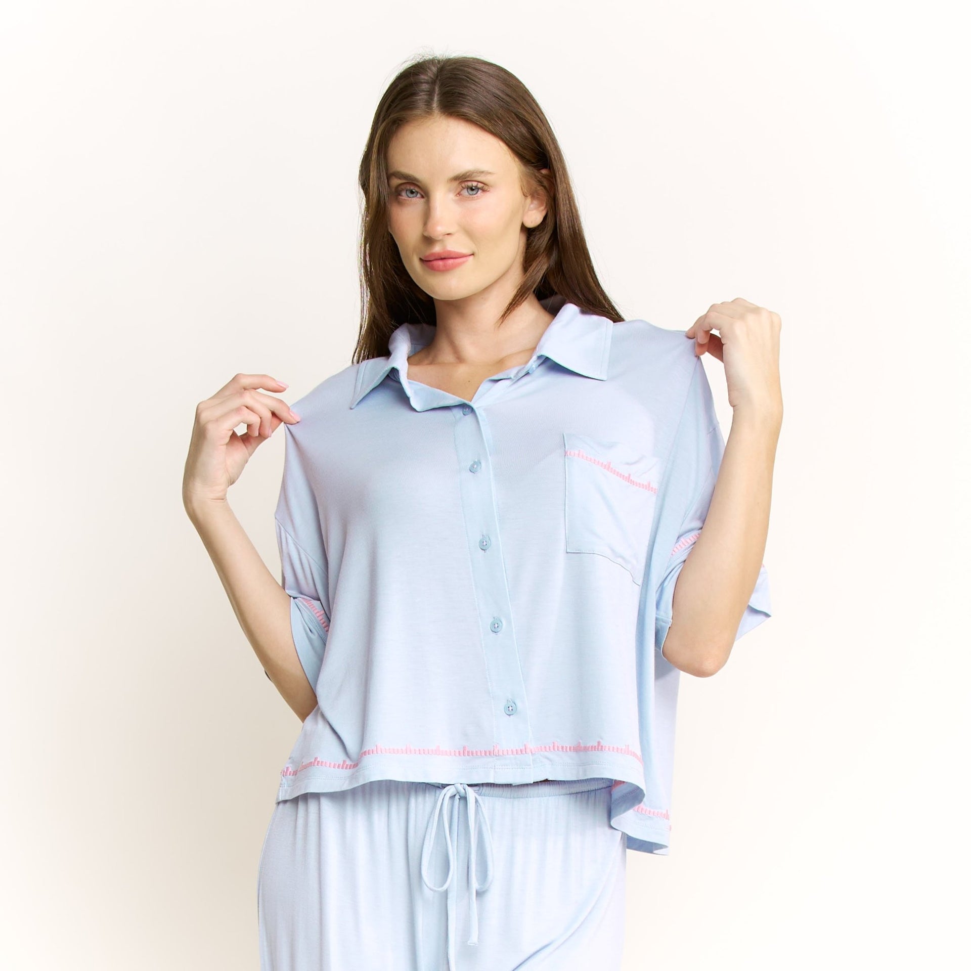 Sweet Solstice Short Sleeve PJ Set in Moonbeam - Honeydew - XS