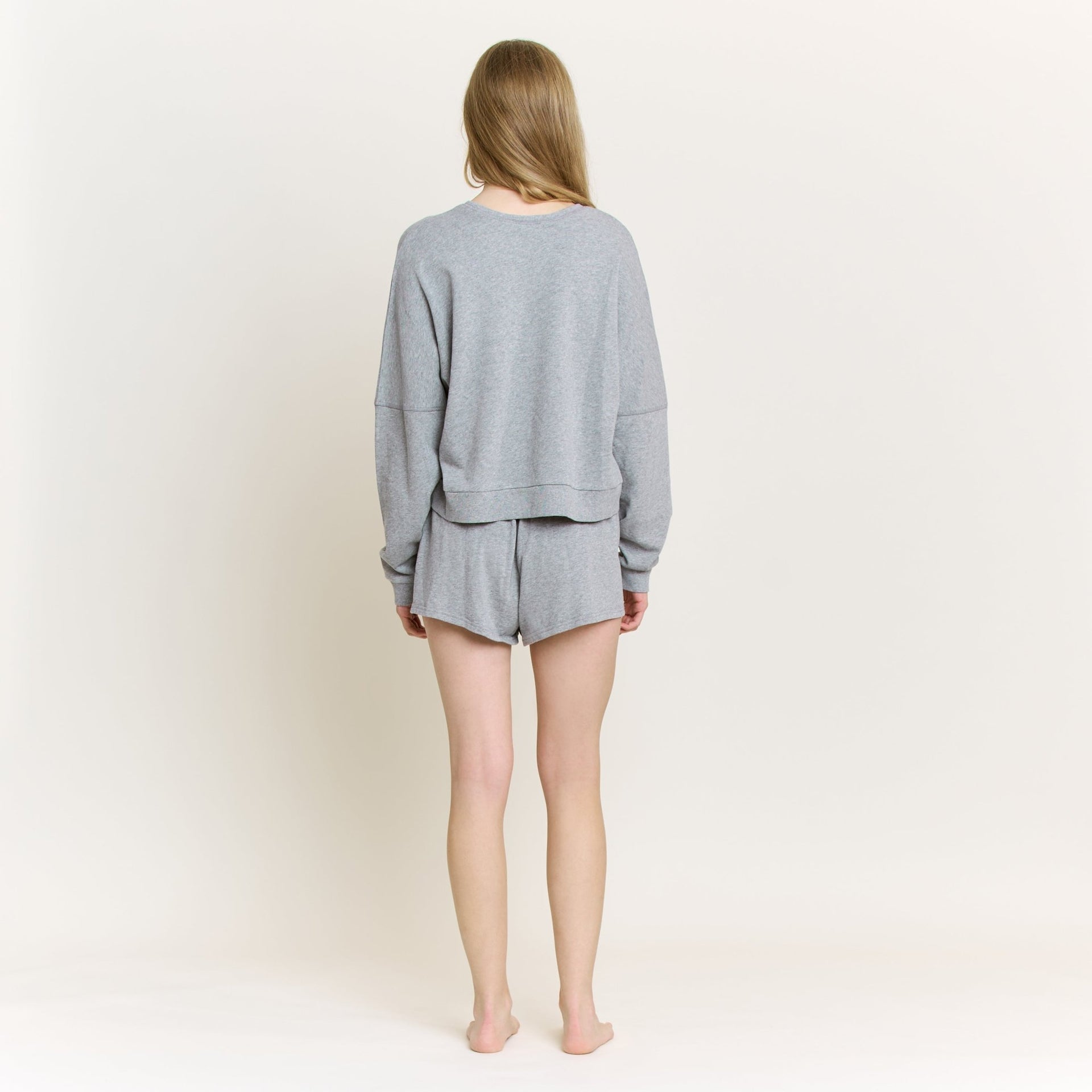 Weekend Club Long Sleeve Shortie Set in Heather Grey - Honeydew - XS