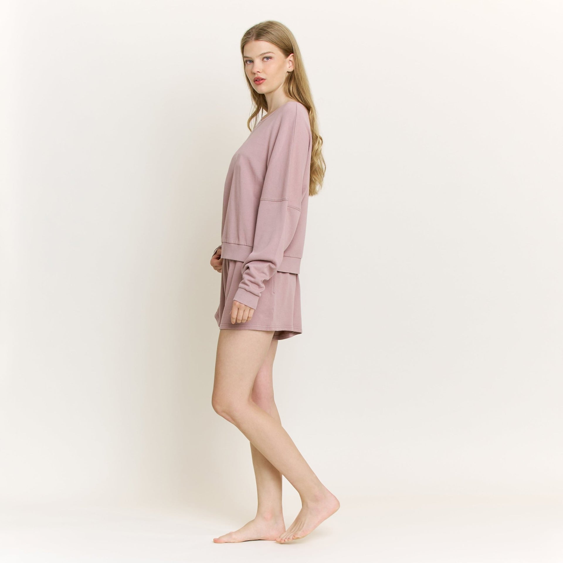 Weekend Club Long Sleeve Shortie Set in Mocha - Honeydew - XS