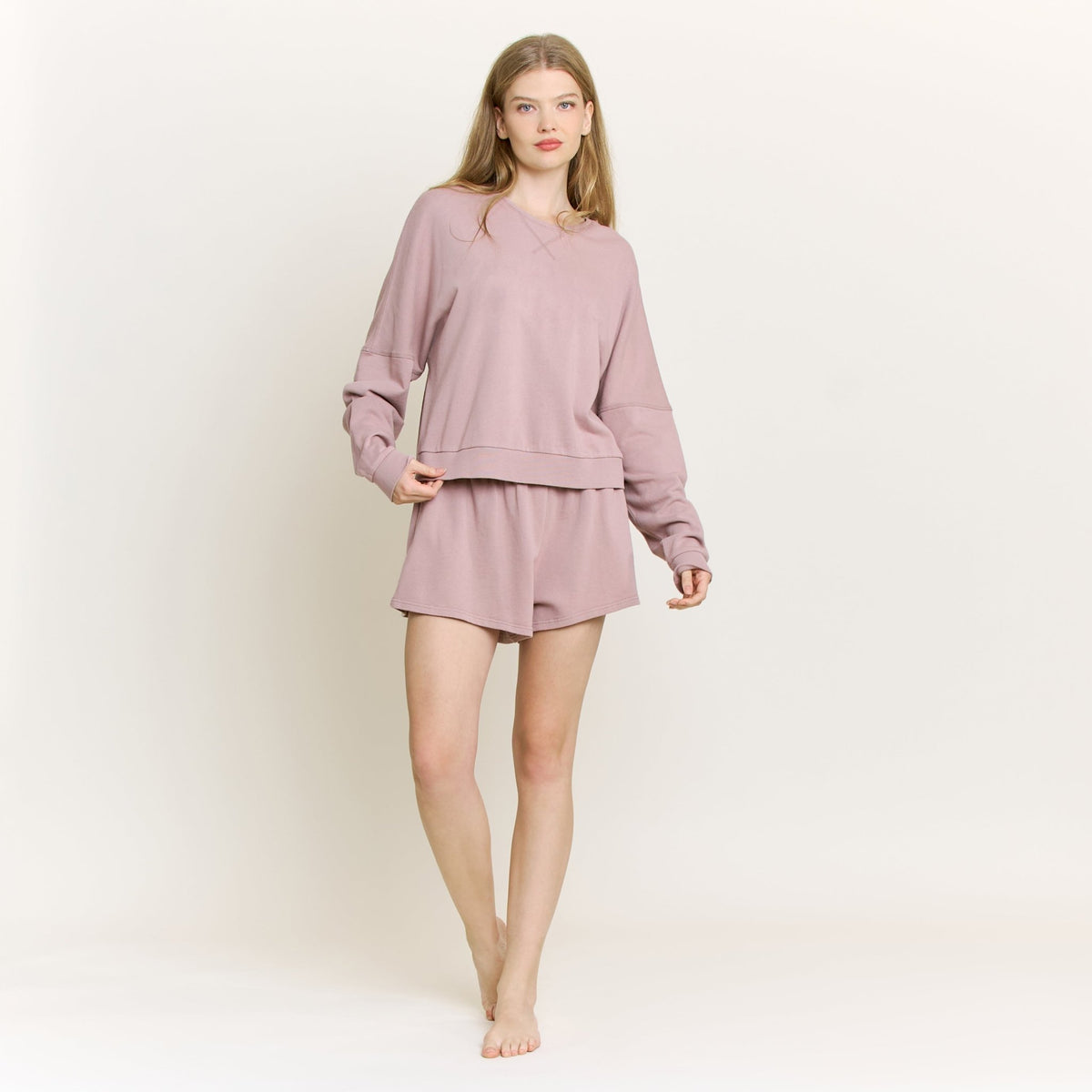 Weekend Club Long Sleeve Shortie Set in Mocha - Loungewear -