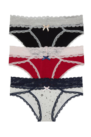 Ahna Hipster 3 Pack - Panty - Black Silver Teaberry Ivory Galaxy
