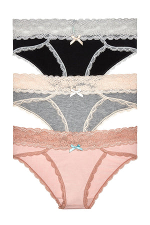 Ahna Hipster 3 Pack - Panty - Black Silver Heather Grey Gleam
