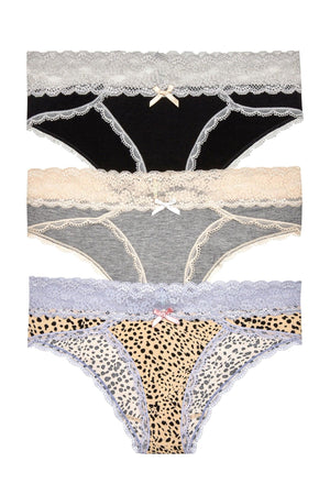 Ahna Hipster 3 Pack - Panty - Black Silver Heather Grey Natural Animal