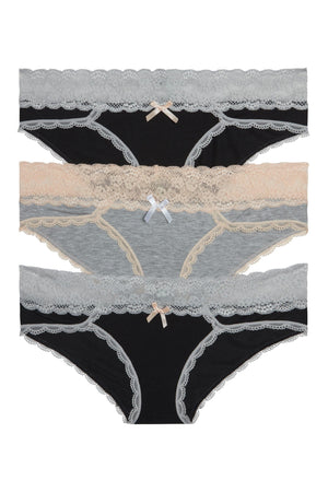 Ahna Hipster 3 Pack - Panty - Black Silver Heather Grey Black Silver
