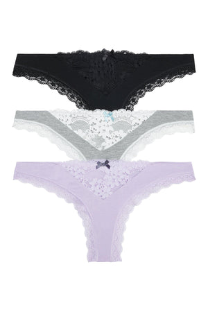 Willow Thong 3 Pack - Panty - Black/Heather Grey/Dreamer