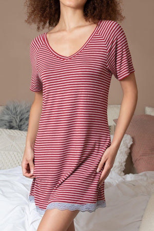 All American Sleepshirt - Sleepwear & Loungewear - Teaberry Stripe